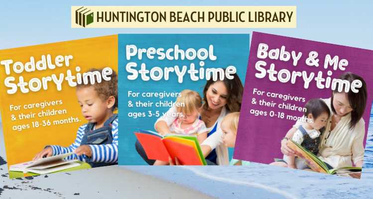 Variety of kids Storytime graphic for Huntington Beach Library