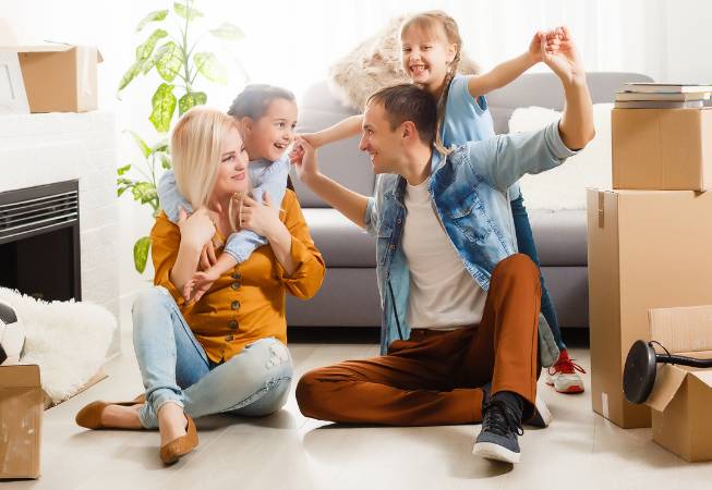 Family playing in living room