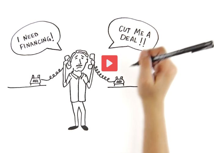 Illustration of man on phone saying he needs financing and cut me a deal